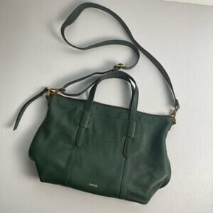 Fossil Skylar Satchel Deep Pine Forest Green Leather Bag Purse Gold Detail FLAW